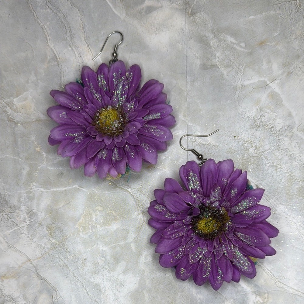 Purple Floral Earrings - handmade